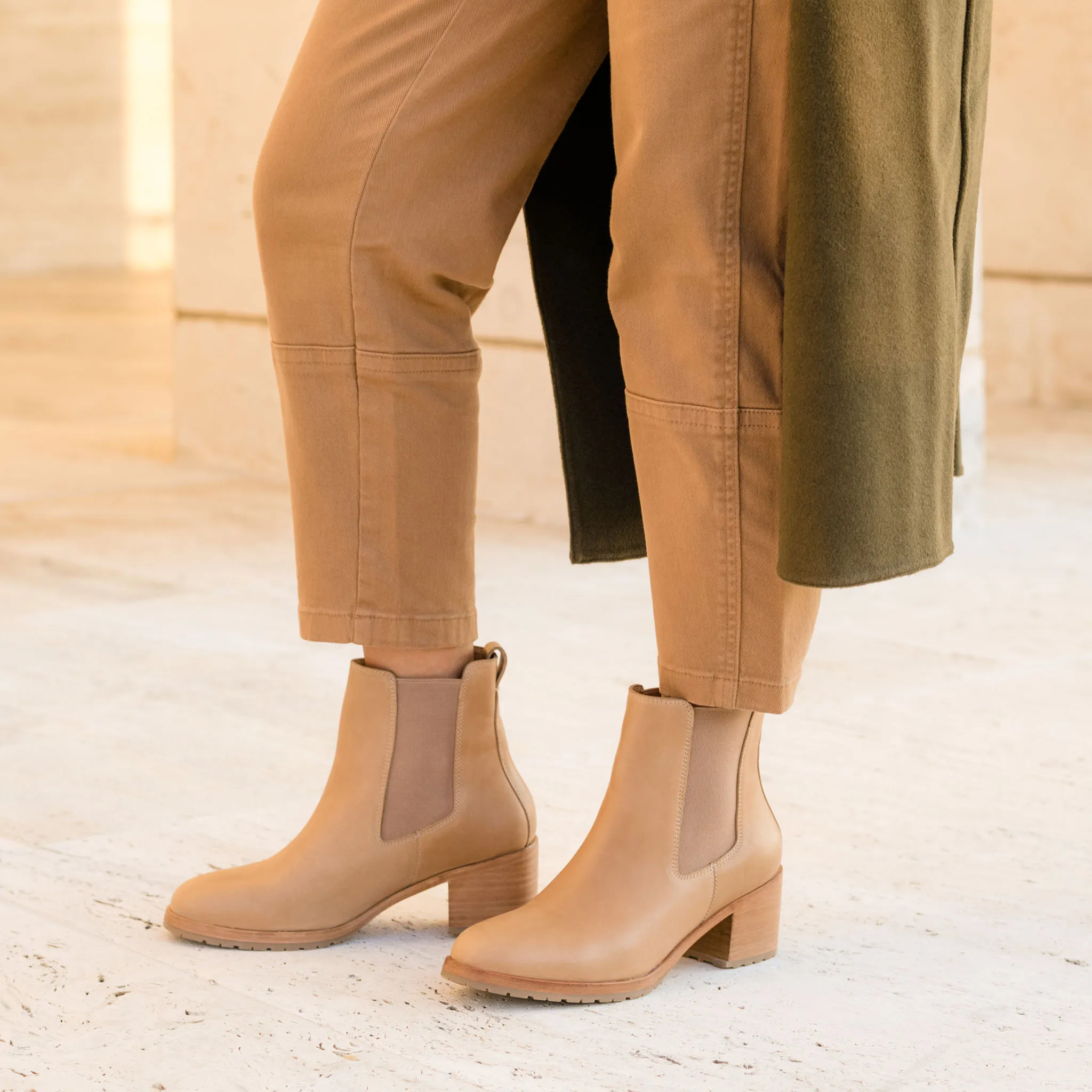 Ana Go-To Heeled Chelsea Boot Almond -NISOLO