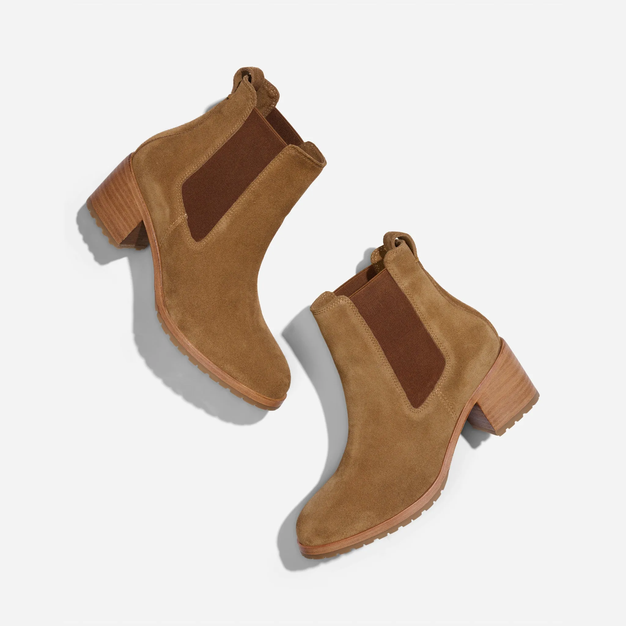 Ana Go-To Heeled Chelsea Boot Taupe Suede -NISOLO