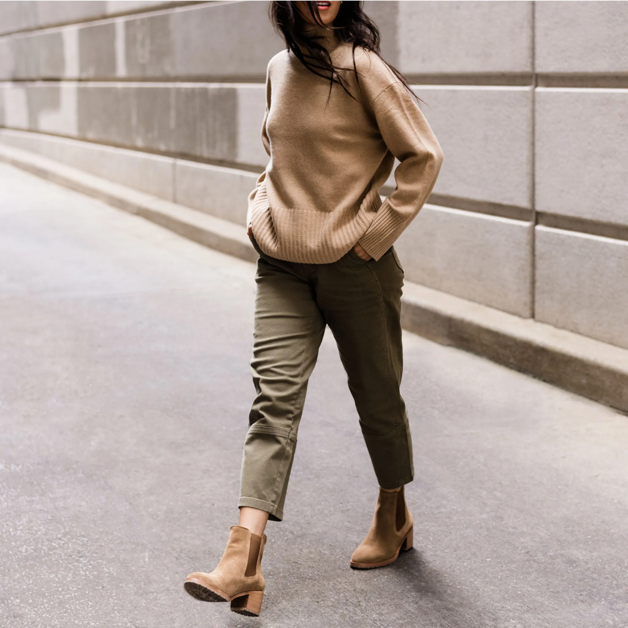 Ana Go-To Heeled Chelsea Boot Taupe Suede -NISOLO