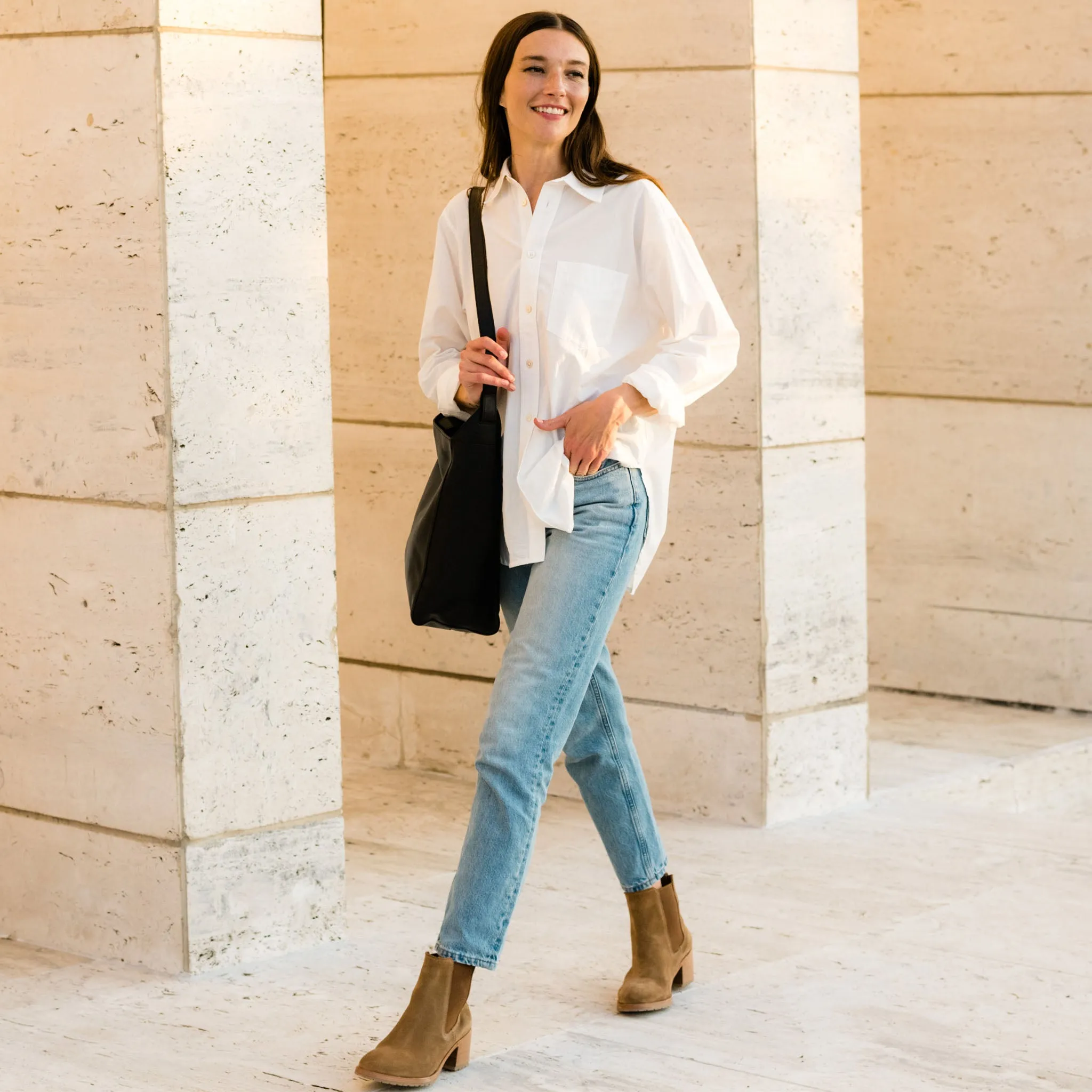 Ana Go-To Heeled Chelsea Boot Taupe Suede -NISOLO