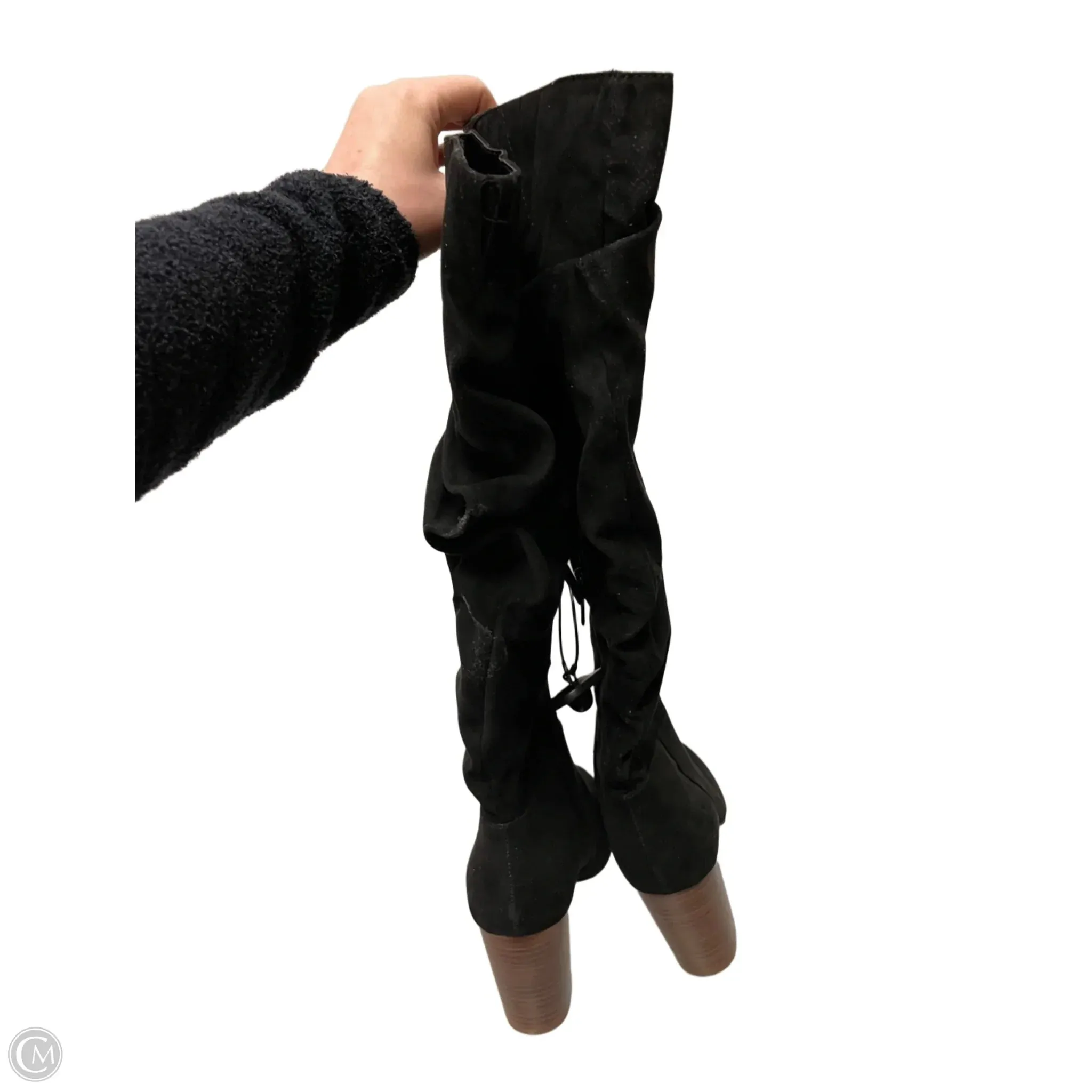 Boots Knee Heels By Kaari Blue In Black, Size: 9.5
