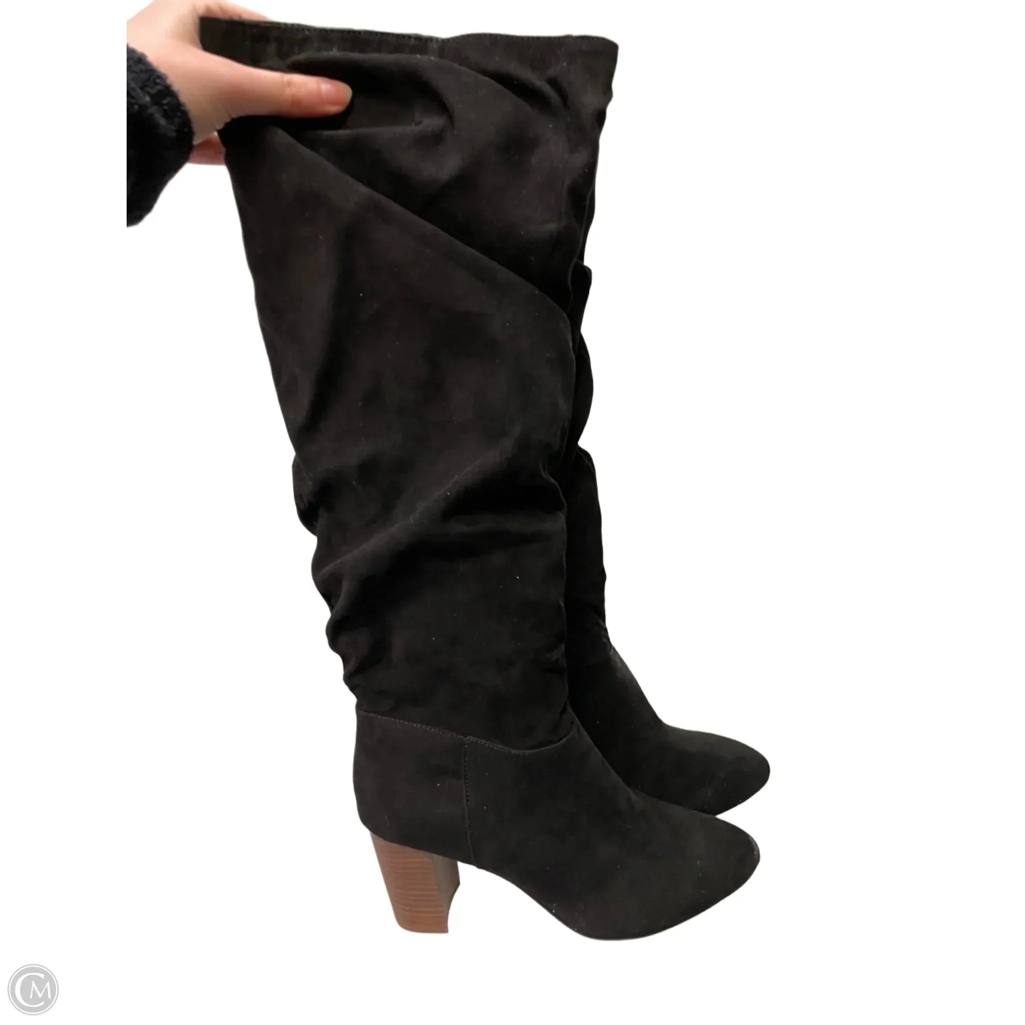 Boots Knee Heels By Kaari Blue In Black, Size: 9.5