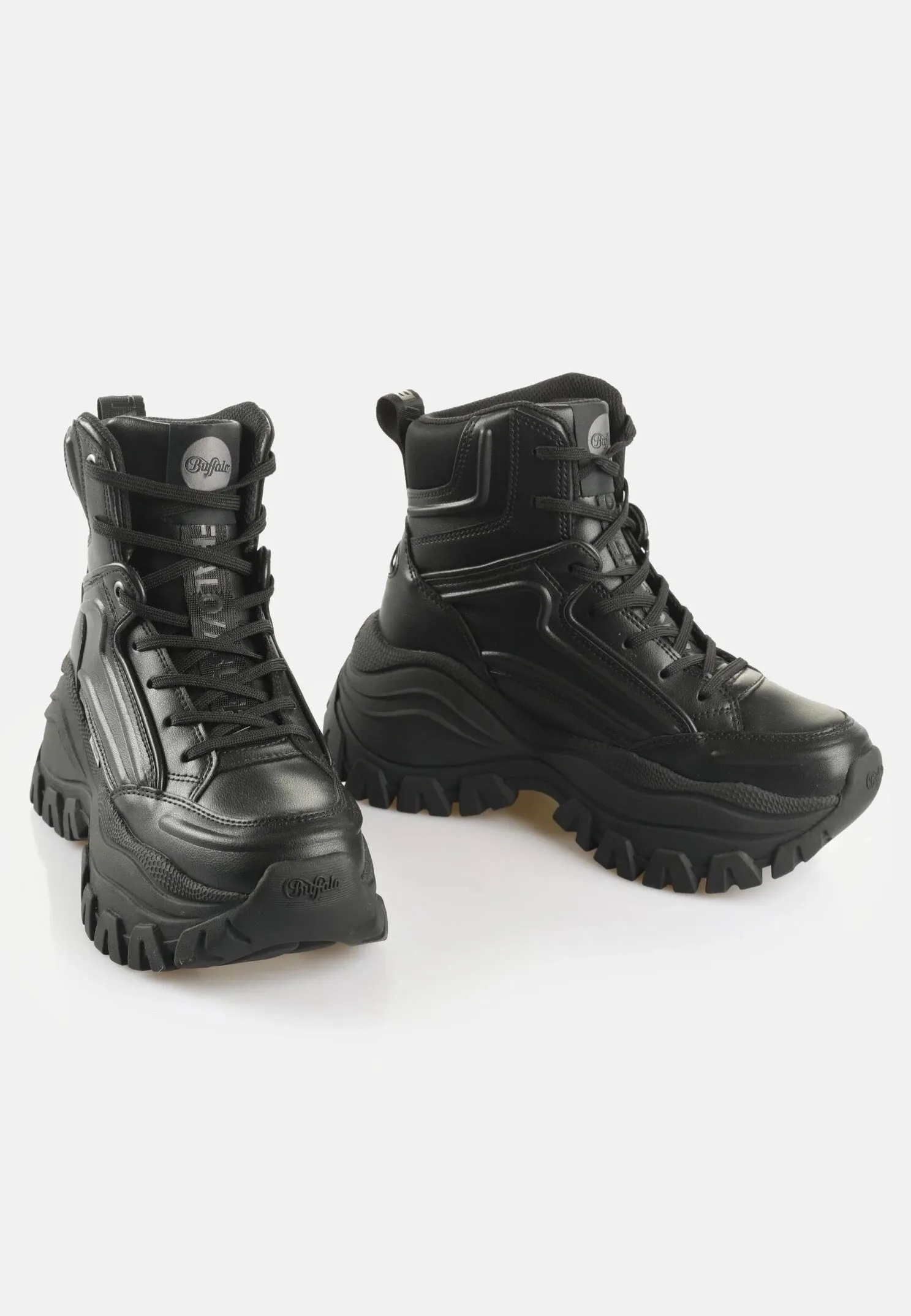 Buffalo - Lola Lace Up Mid Hike Vegan Nappa/Nylon Black - Girl Shoes