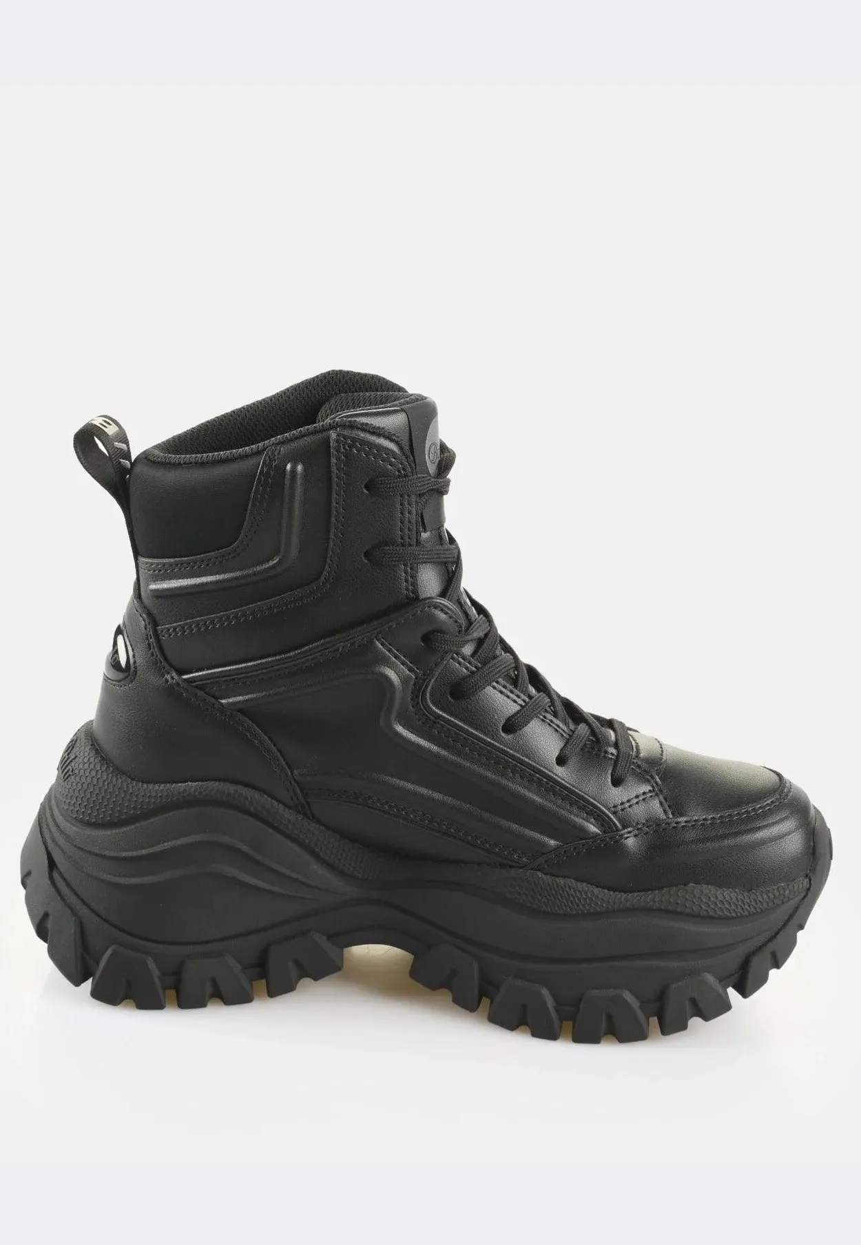 Buffalo - Lola Lace Up Mid Hike Vegan Nappa/Nylon Black - Girl Shoes