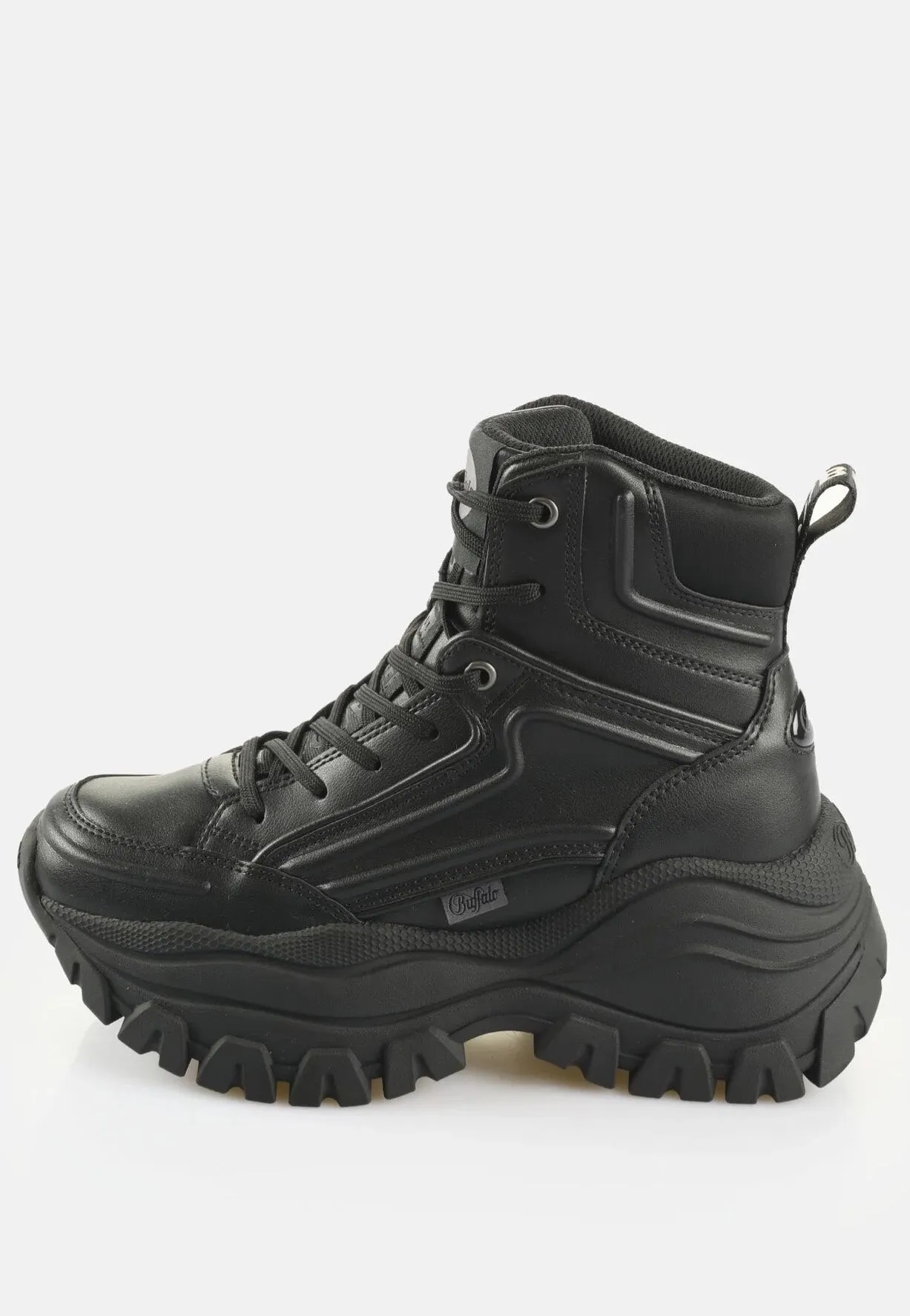 Buffalo - Lola Lace Up Mid Hike Vegan Nappa/Nylon Black - Girl Shoes