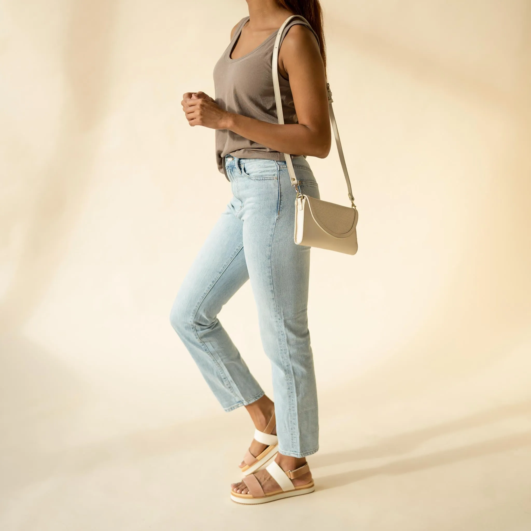 Cleo Convertible Crossbody Woven Bone -NISOLO