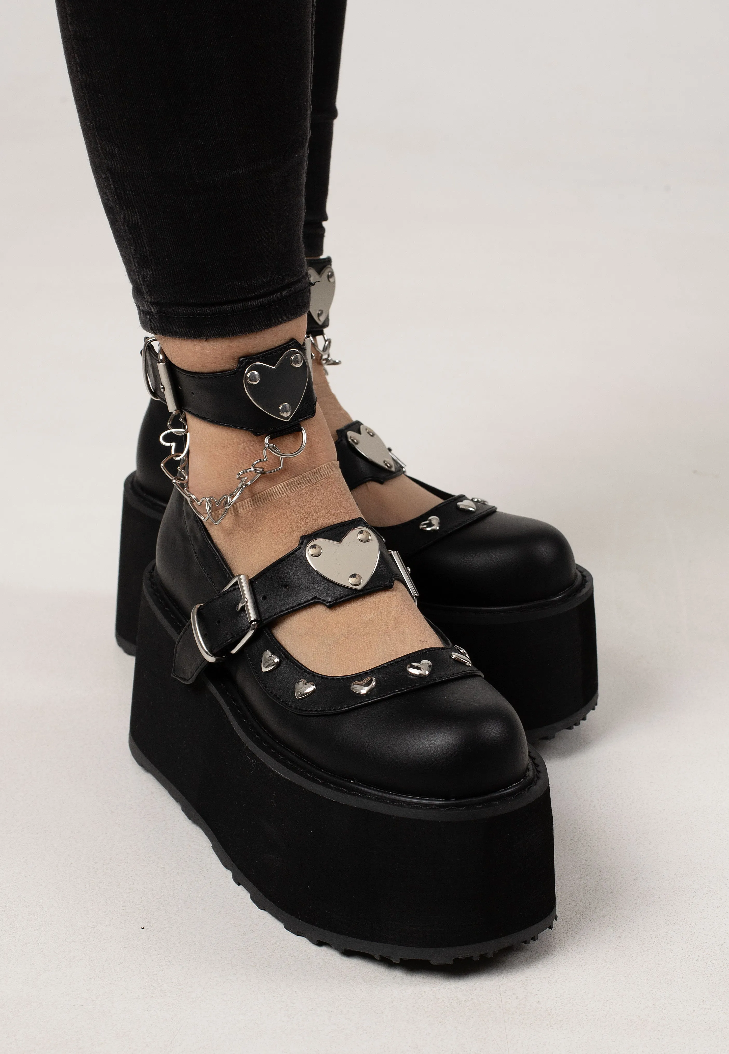 DemoniaCult - 4 1/2 Platform Dual Strap Black - Girl Shoes