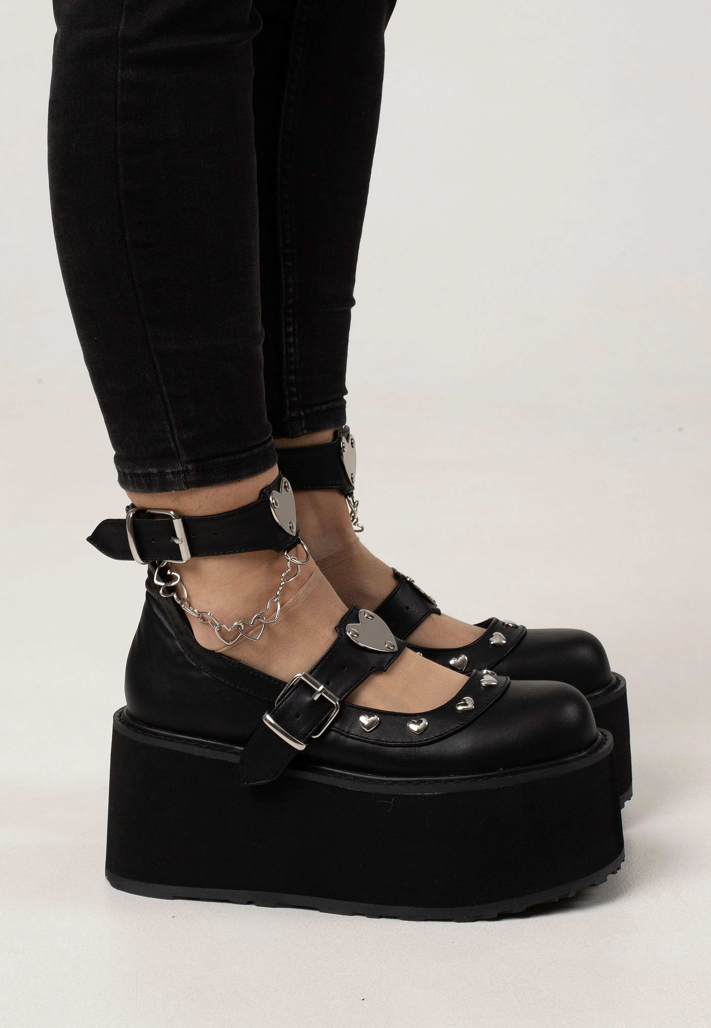 DemoniaCult - 4 1/2 Platform Dual Strap Black - Girl Shoes