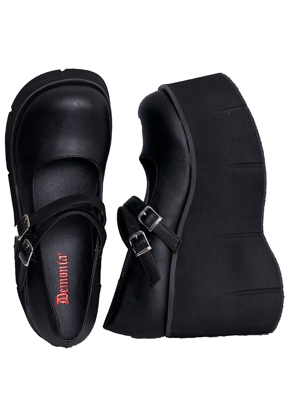 DemoniaCult - Kera Goth Punk Lolita Double Strap Black - Heels