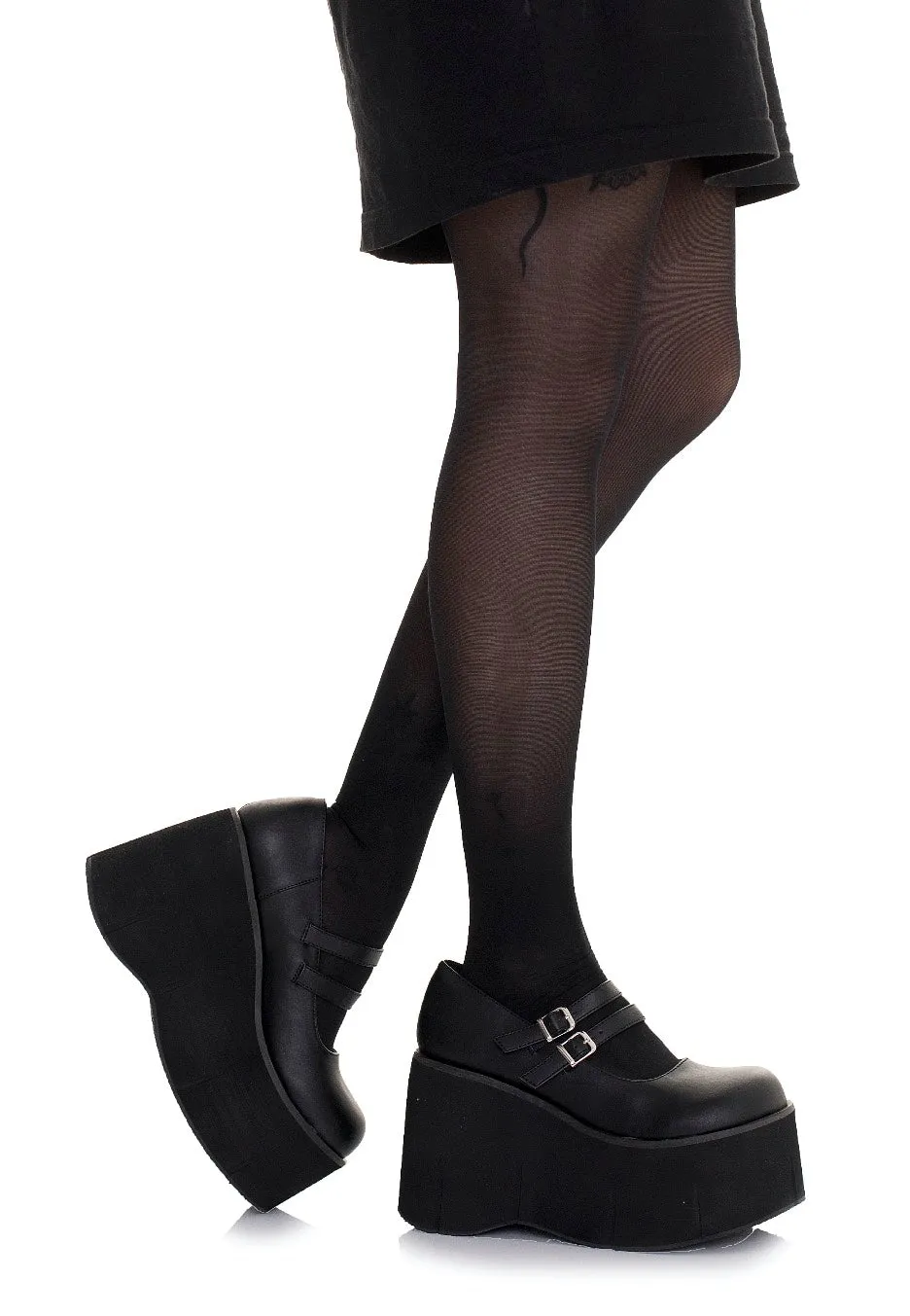 DemoniaCult - Kera Goth Punk Lolita Double Strap Black - Heels