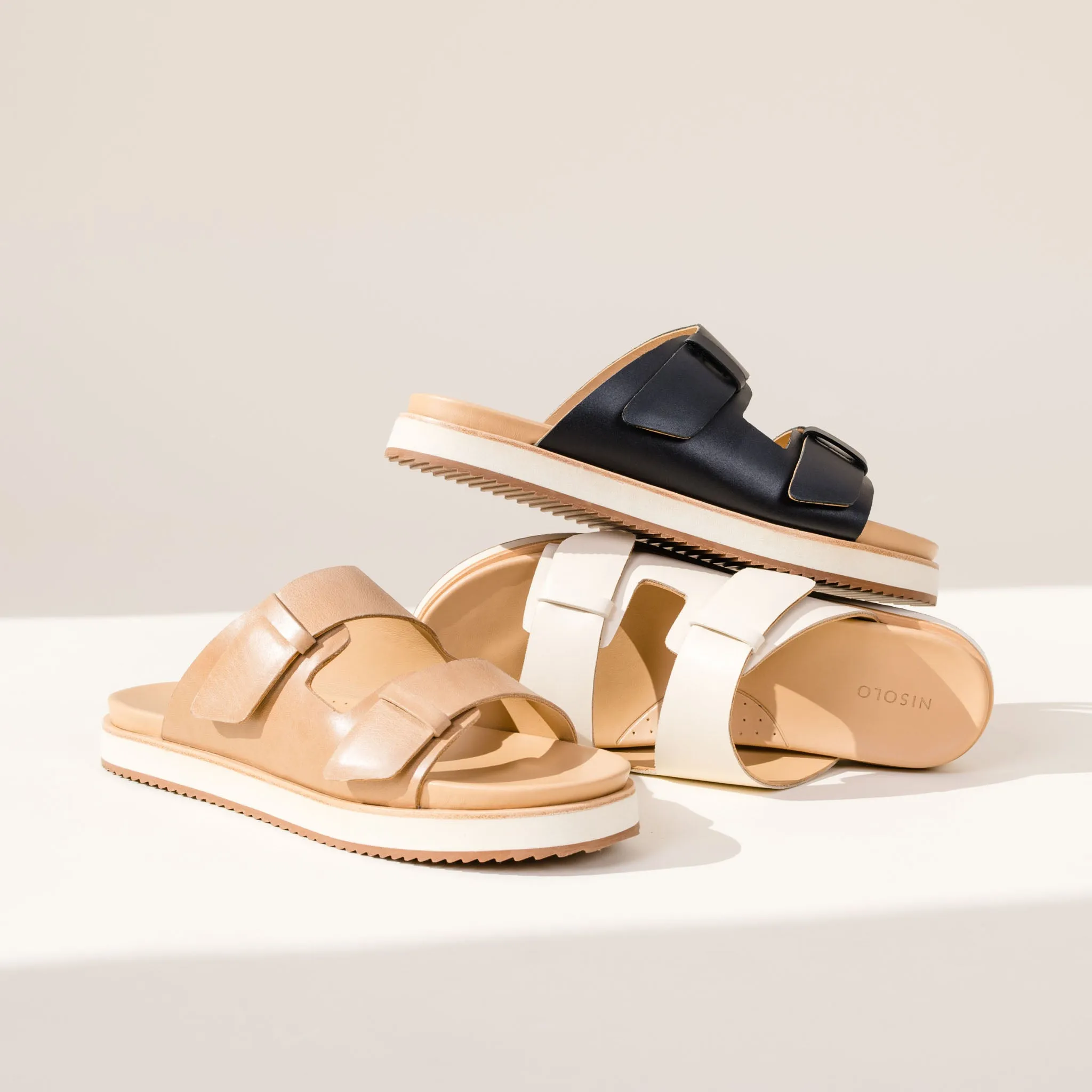 Ella Flatform Slide Bone -NISOLO