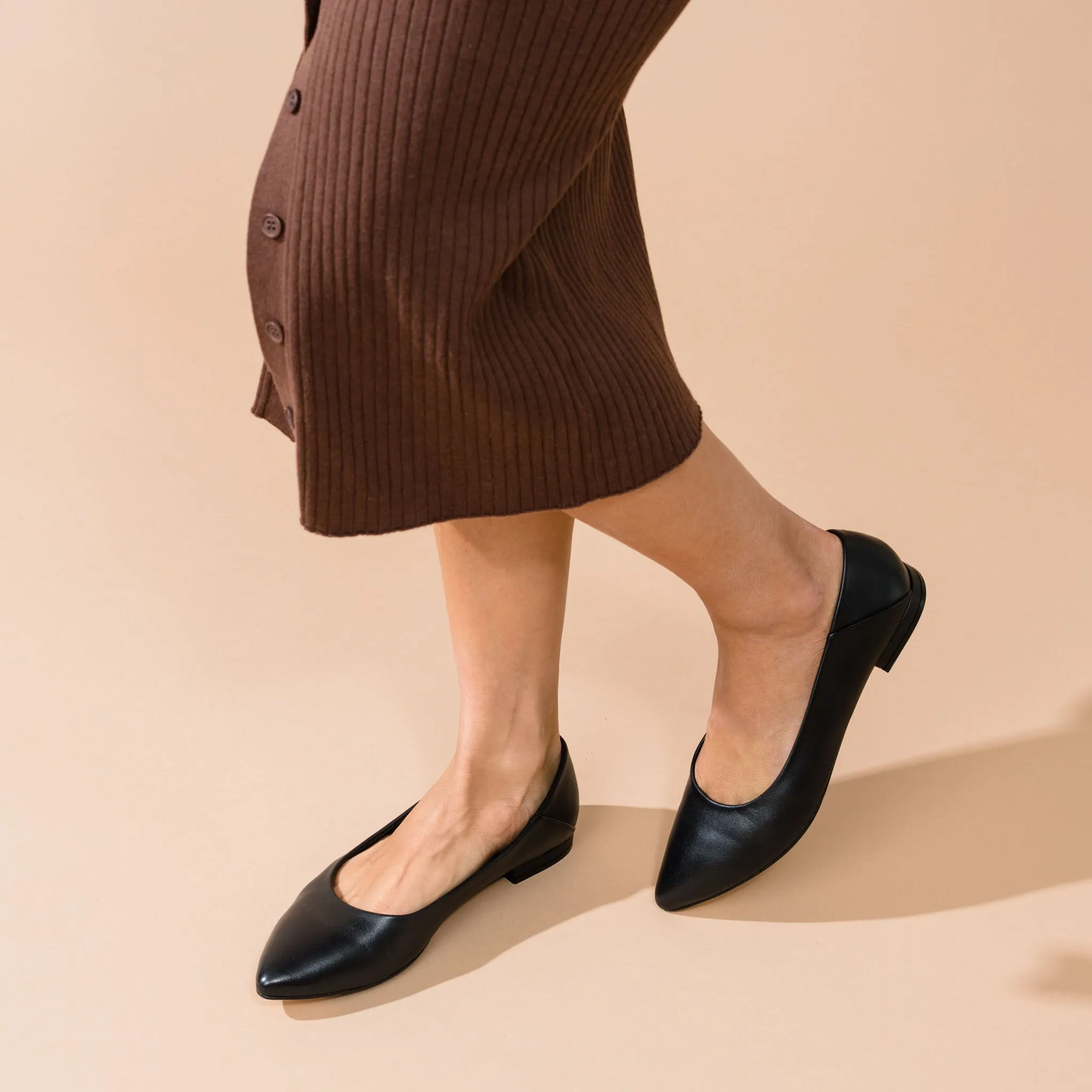 Fina Pointed Toe Flat Black -NISOLO