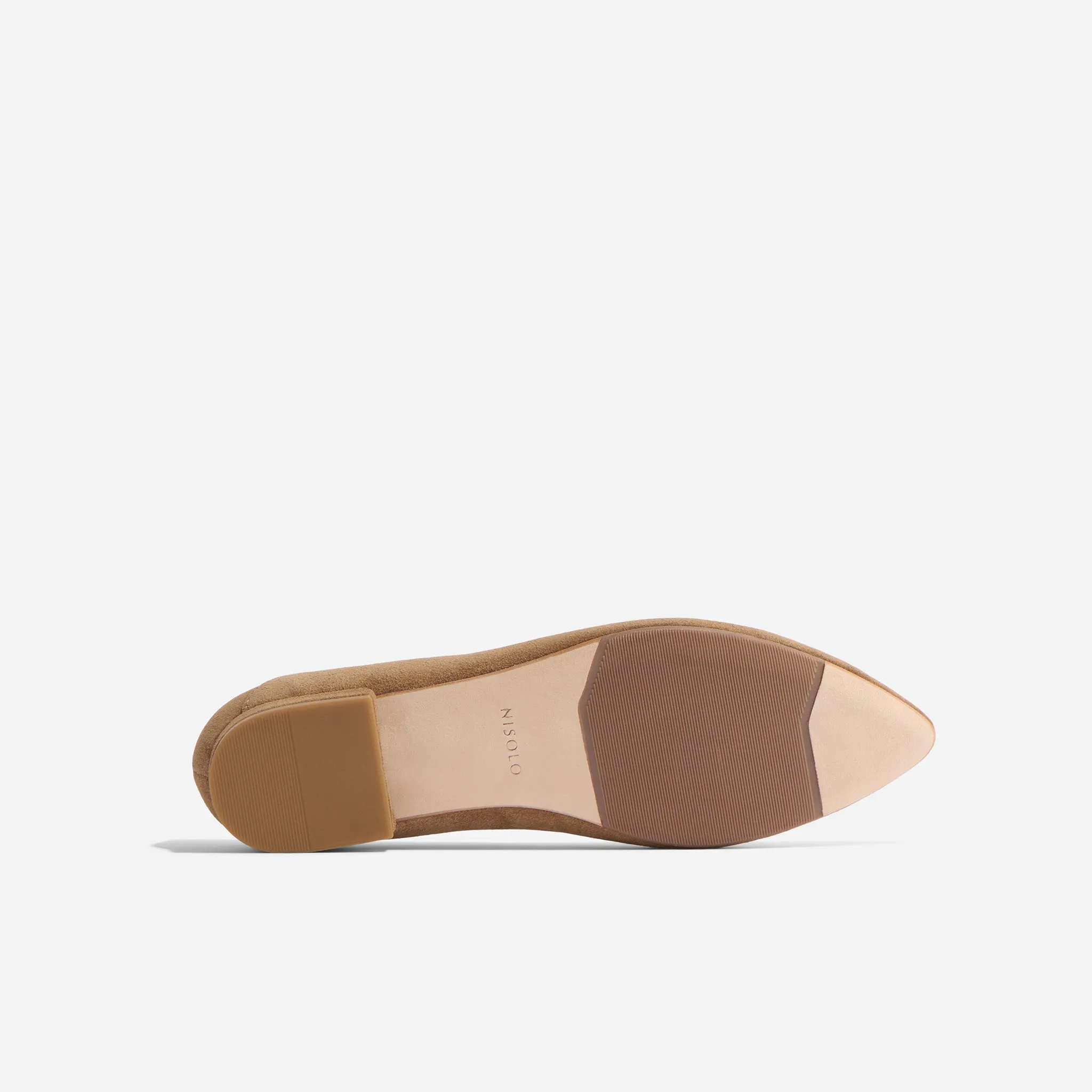 Fina Pointed Toe Flat Taupe Suede -NISOLO