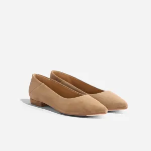 Fina Pointed Toe Flat Taupe Suede -NISOLO