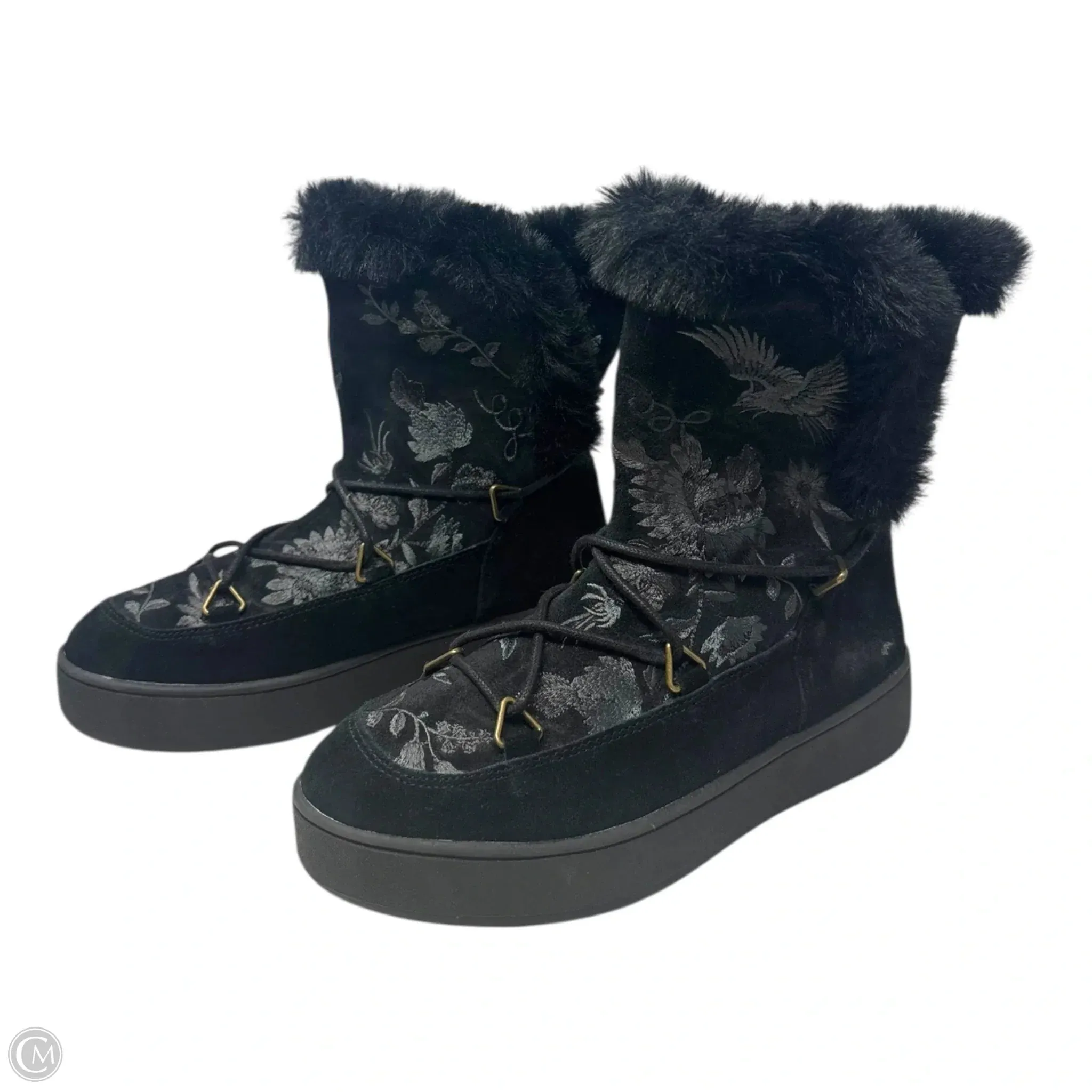 Freja Fur Liner Moon Boots Ankle Flats By Johnny Was In Black, Size: 8