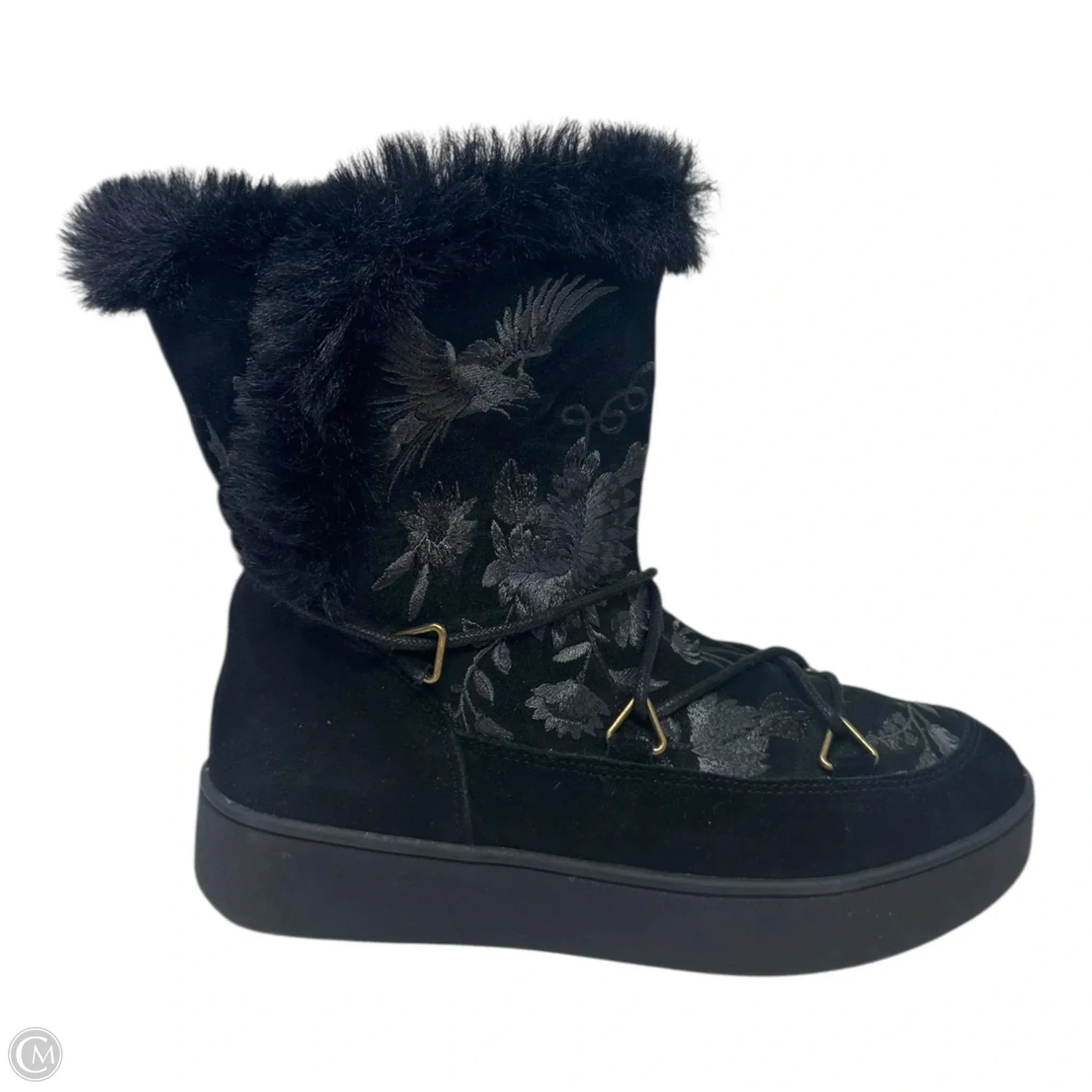 Freja Fur Liner Moon Boots Ankle Flats By Johnny Was In Black, Size: 8