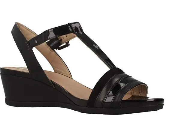 Geox Women's D Marykarmen C Open Toe Wedge Sandals, Black