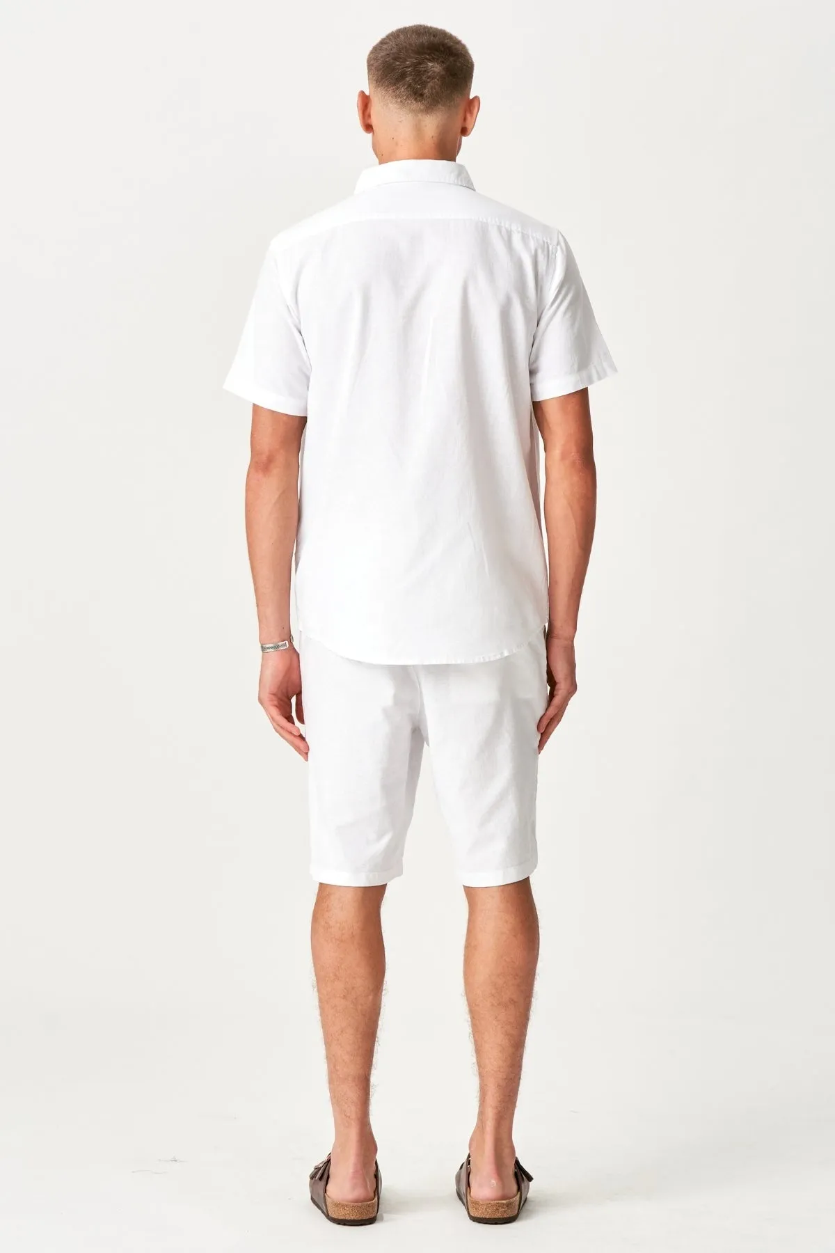Linen Set Short-Sleeved Shirt   Linen Shorts – White (Package Deal)