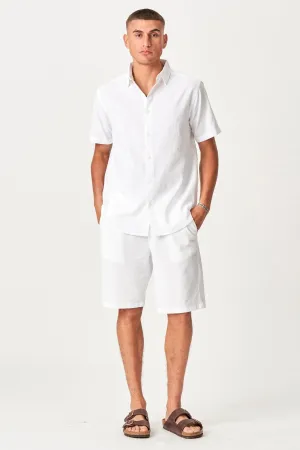 Linen Set Short-Sleeved Shirt   Linen Shorts – White (Package Deal)