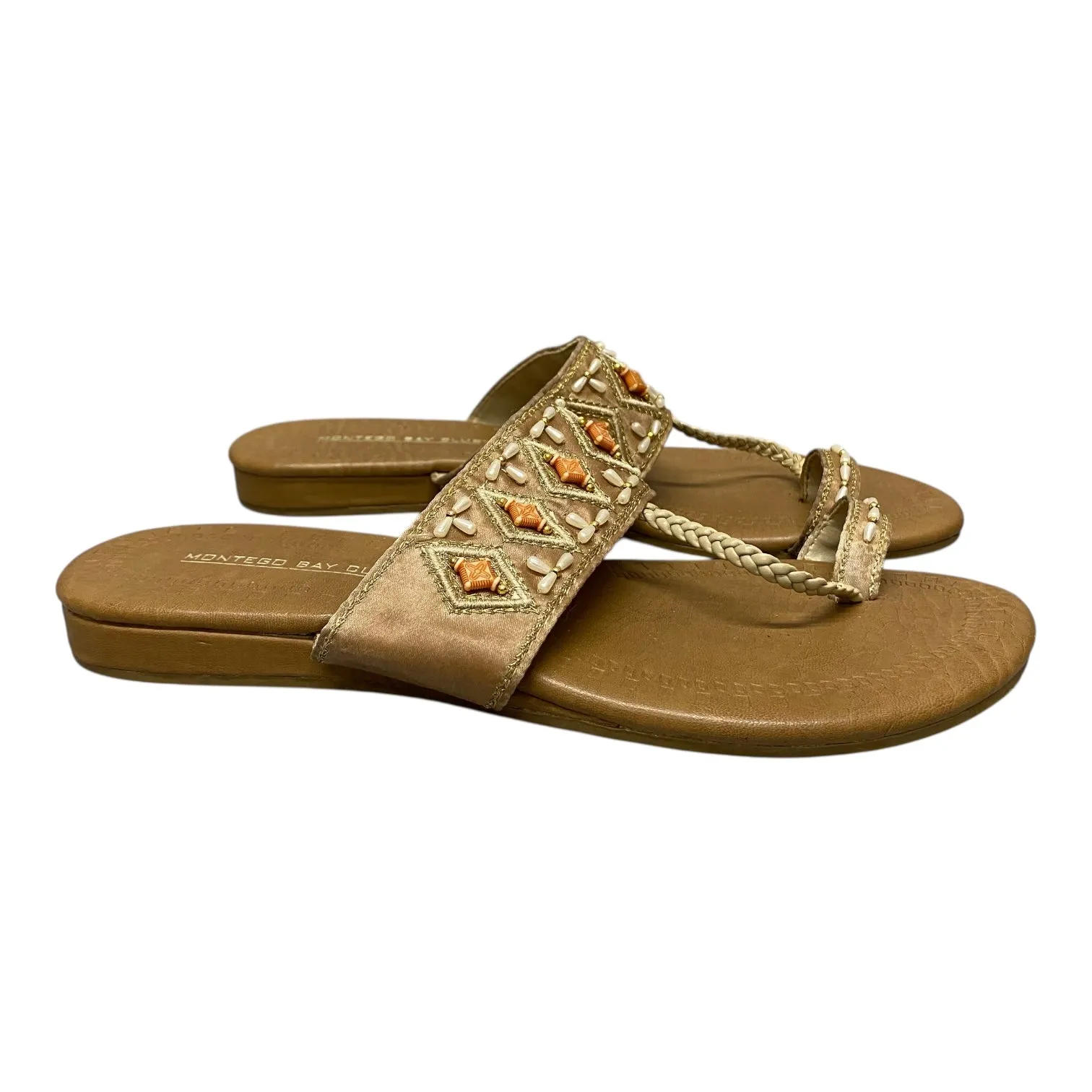 Sandals Flip Flops By Montego Bay In Tan & White, Size:7