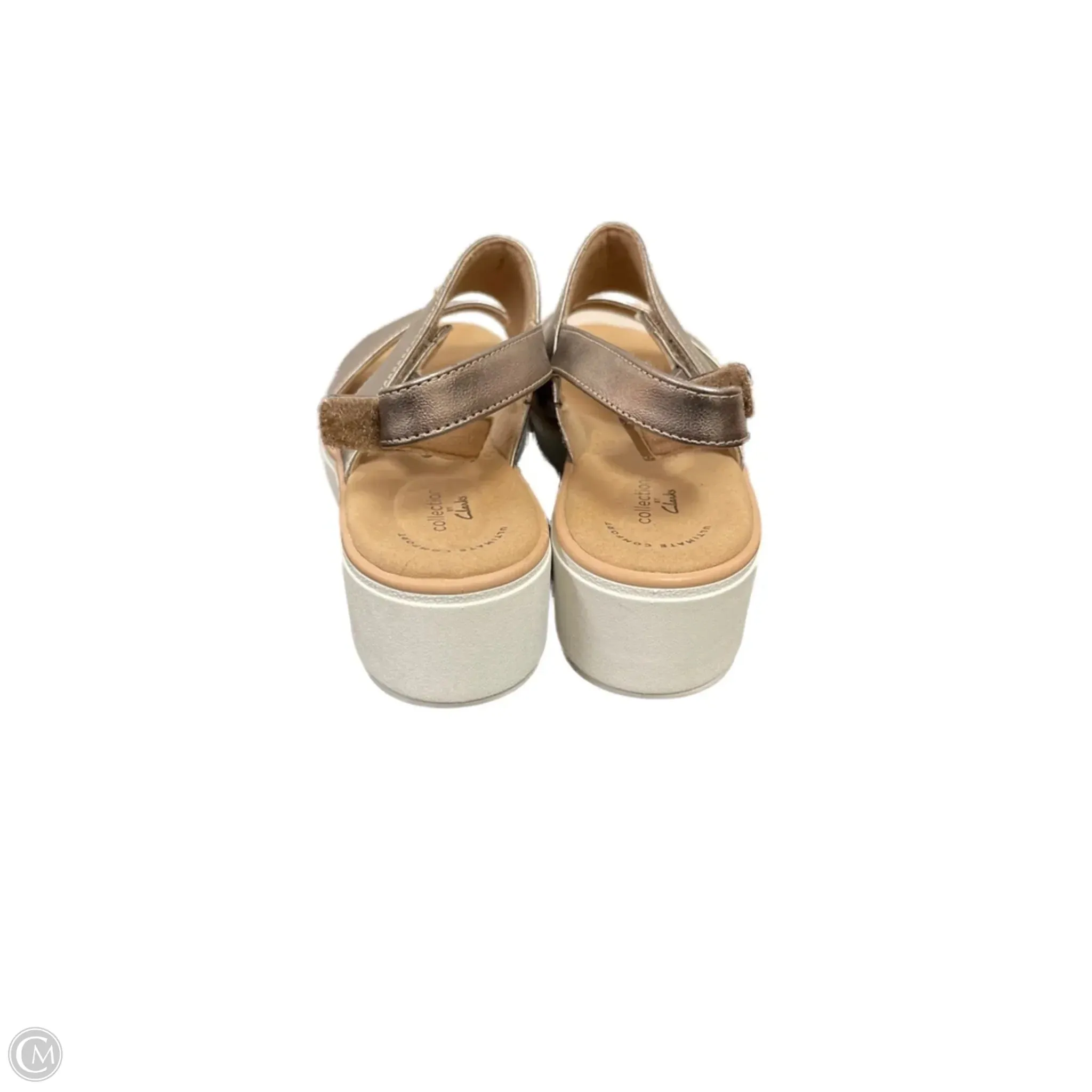 Sandals Heels Wedge By Clarks In Gold, Size: 9
