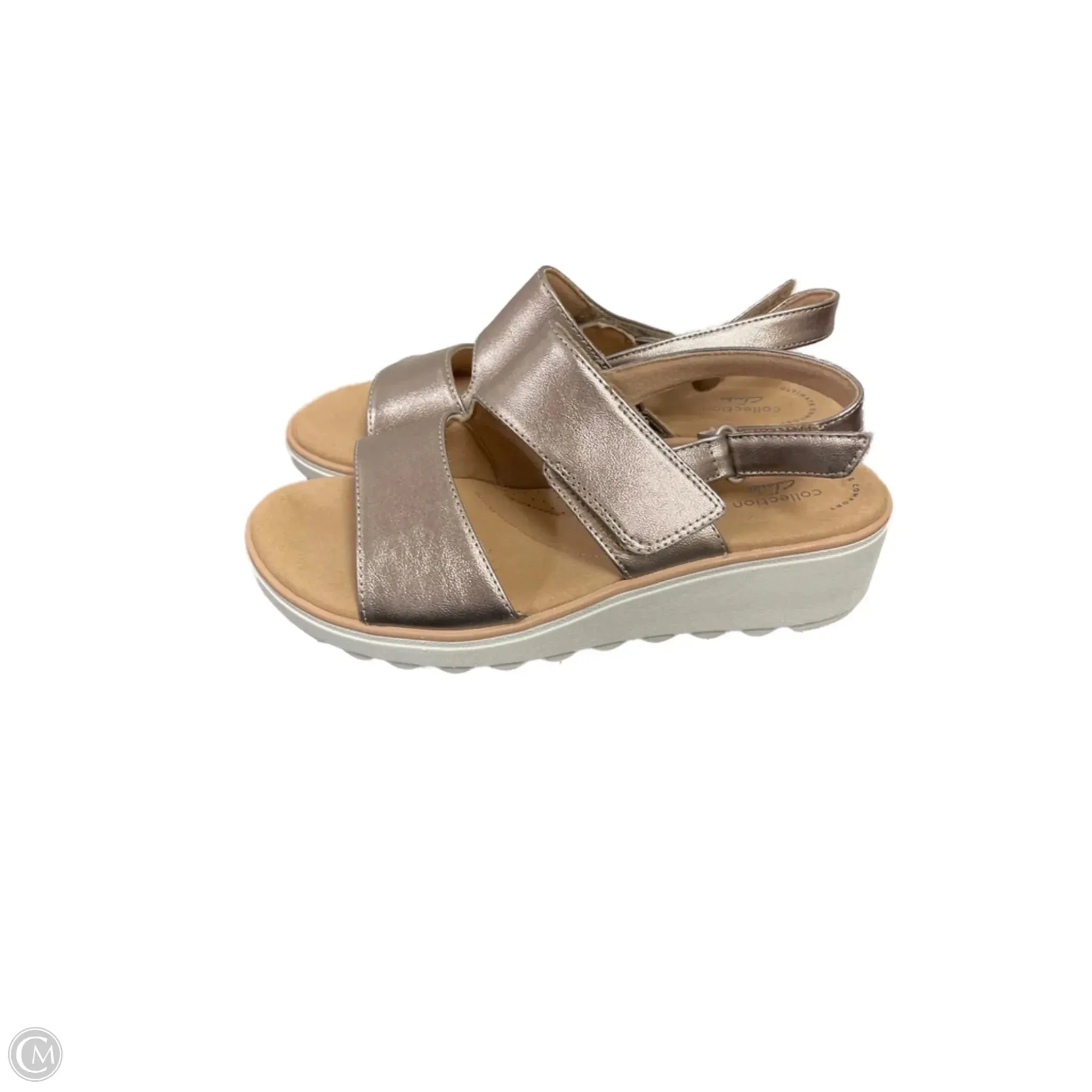 Sandals Heels Wedge By Clarks In Gold, Size: 9