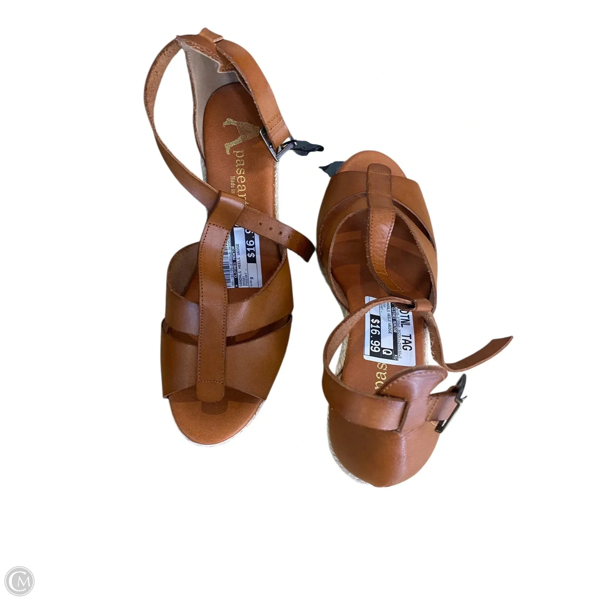 Sandals Heels Wedge By Clothes Mentor In Brown, Size: 9