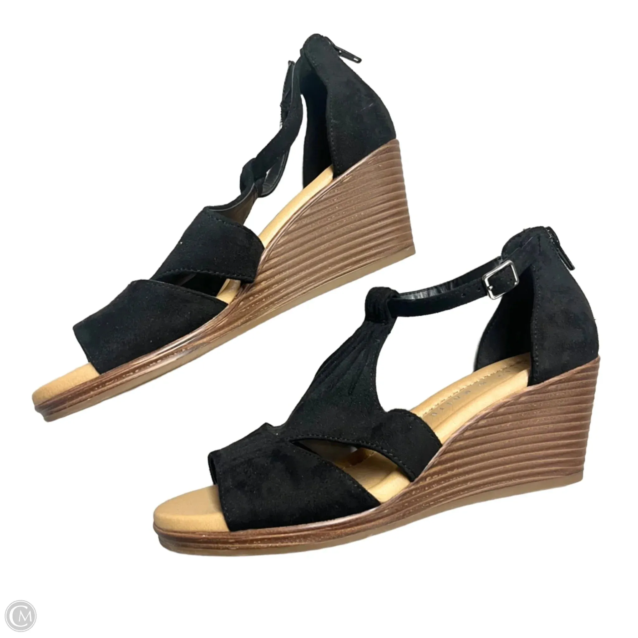 Sandals Heels Wedge By Kelly And Katie In Black, Size: 6