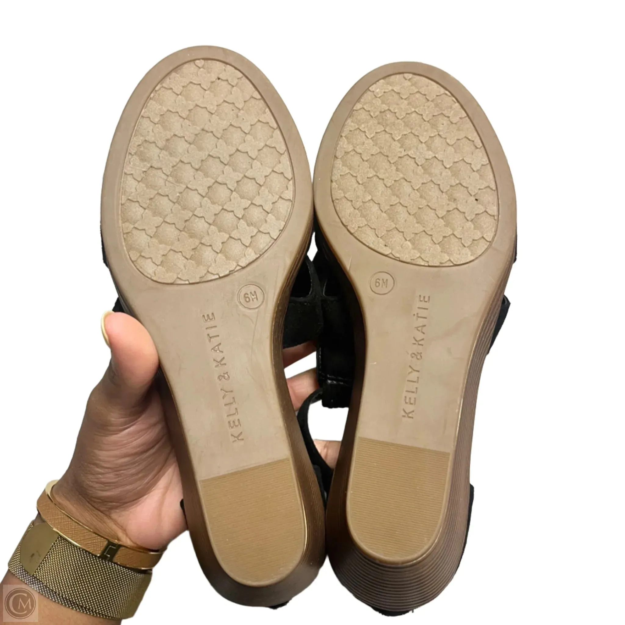 Sandals Heels Wedge By Kelly And Katie In Black, Size: 6