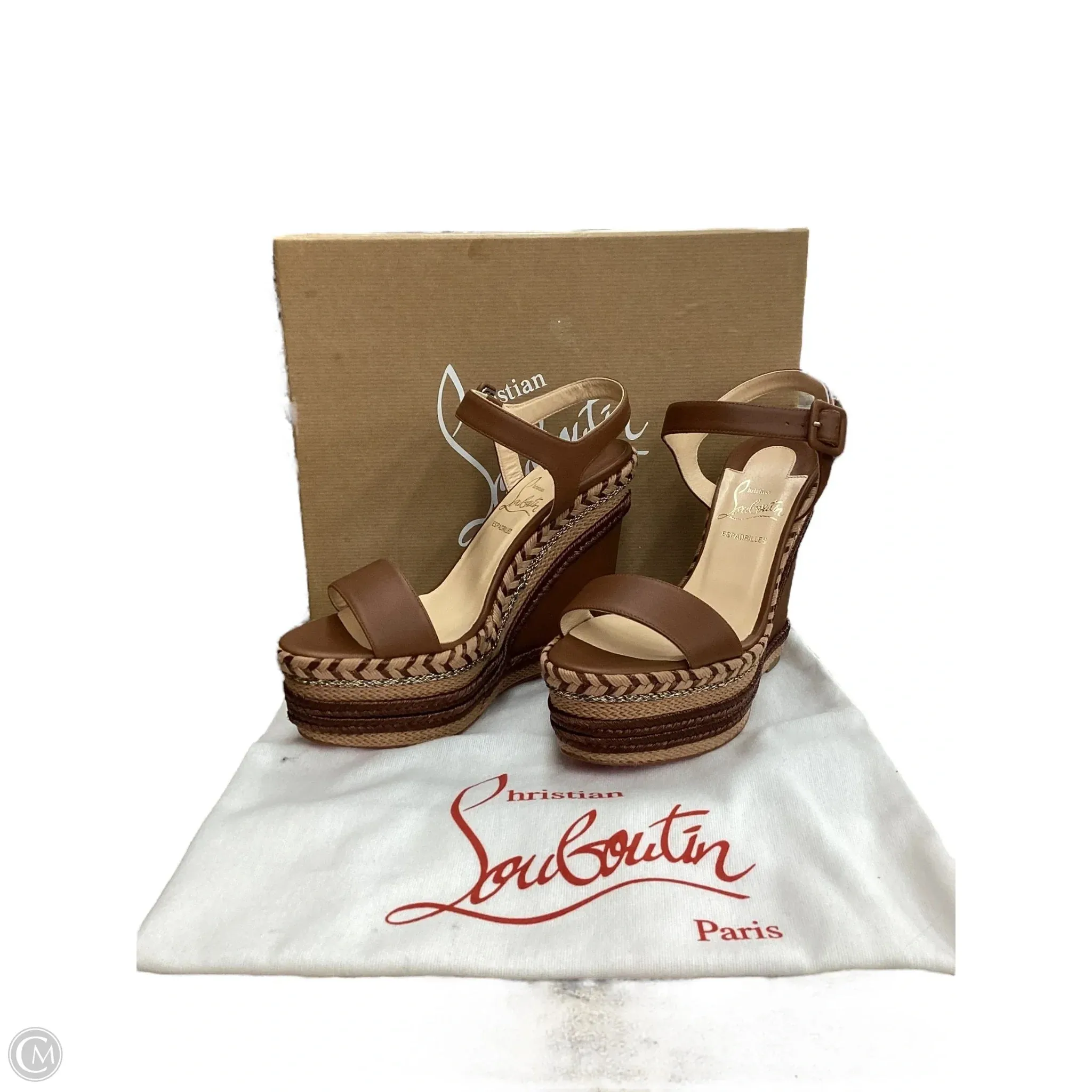 Sandals Luxury Designer By Christian Louboutin In Brown, Size: 6