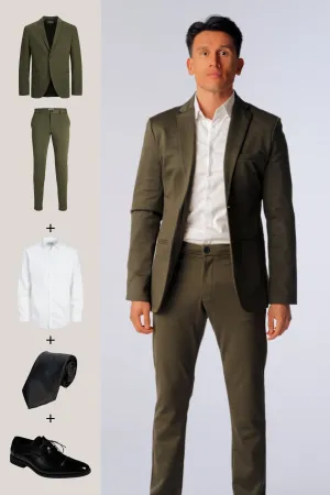 The Original Performance Suit (Dark Green)   Shirt, Tie & James Shoes - Package Deal