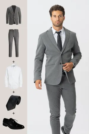The Original Performance Suit (Dark Grey Melange)   Shirt, Tie & James Shoes - Package Deal