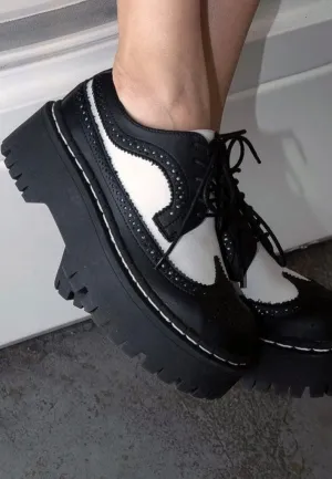 T.U.K. - Double Decker Brogue Lace Up Black/White - Girl Shoes